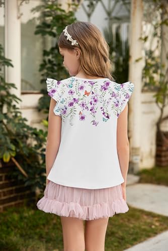 Image of Arshiner Girls Shirts Ruffle Short Sleeve Summer Cute Casual Crewneck Tops Blouse Tee