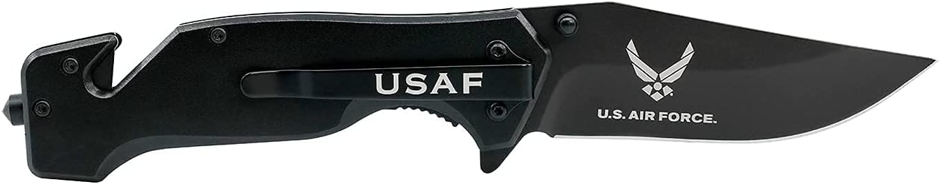 Air Force Black Stealth Elite Folding Tactical Knife - Great Gift for the Airman in your Life - Black USAF Knife
