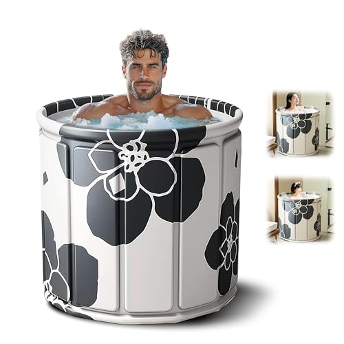Image of Helteko Bath Tub for Adult for Bathroom, Foldable Tub for Home Use with Drainage Hole, Thickened Insulated Ice Bath Tub, Inflatable BathTub for Adults, Ice BathTub for Adults (Black-White)