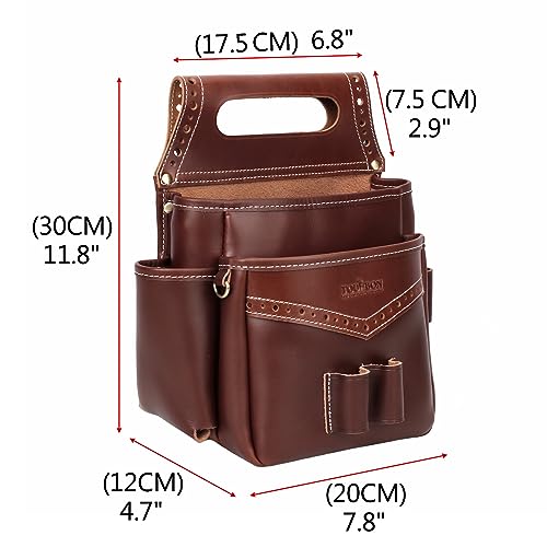 TOURBON Genuine Leather Cartridge Pouch for Shotgun Shooting Waist Belt Bag 12GA Ammo Storage Holder, Brown, 25*12*30cm - Image 3