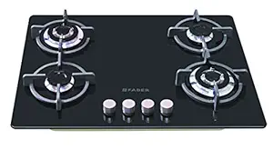 Faber Mild Steel Hob 4 Italian Burner, Glass Top Finish (Hob Gas Gb 724 Mt, Black)