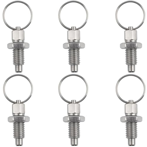 6pcs Pull Ring Indexing Plunger, M10 Retractable Spring Manual Plunger Stainless Steel Quick Release Pin Spring-Loaded Plunger Pulls Ring Spring Plunger Replacement Spring Plunger Mechanic Accessories