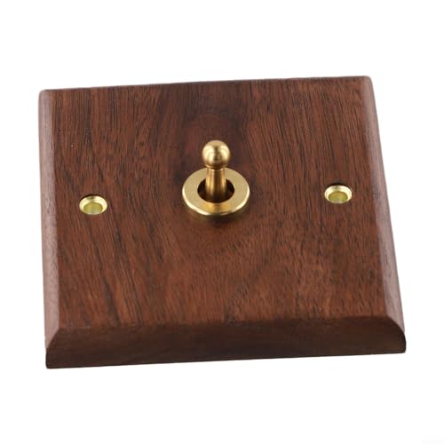 Interruptor de luz retro de 1/2 vía con placa de madera de nogal maciza y palanca de latón, interruptor eléctrico decorativo montado en la pared para control de iluminación del hogar, marrón (1 banda)