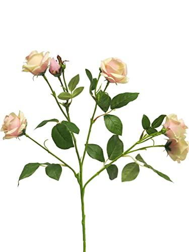 artplants.de Kunstblumen Zweig Rose SHANZHA, rosa-Creme, 70 cm - Künstlicher Blumenzweig
