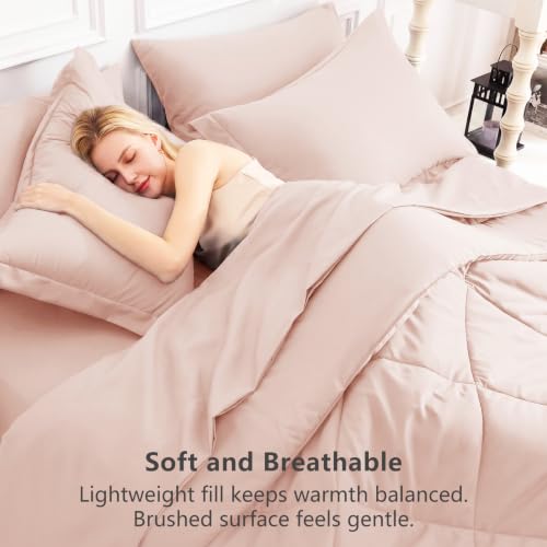 Image of CozyLux Queen Comforter Set Blush Pink - Bed in a Bag Queen Size 7 Pieces, Luxury Soft Bed Set for All Seasons, Bedding Set with Down Alternative Comforter, Sheets, Pillowcases & Shams