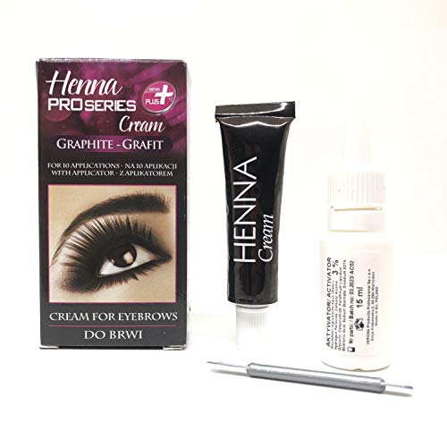 Tinte profesionales para cejas, Duracion hasta 14 días, 5 veces de aplicaciones, 15 ml HENNA KIT Negro/Marrón/Gris Activador incluido (Gris)