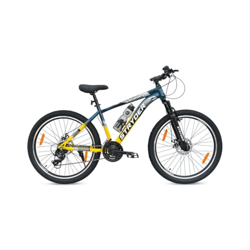 Image of Stryder 26T Krueger 21S Gear Mountain Cycle (Black-Teal Green) - 21-Speed | Front Suspension | Dual Disc Brakes | Steel Frame | Double Wall Alloy Rims | Unisex MTB Bicycle (Blue::Yellow)