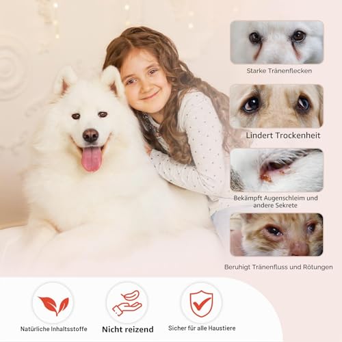 Tränenfleckentferner Kit für Hund & Katze mit Tränenfleckenbalsam, Tränenfleckenkamm, Pro Puderbürste, Augenpads, Sanfte Augenpflege - Reiniger zur Entfernung von Tränenflecken, Augenschmutz, Ausfluss