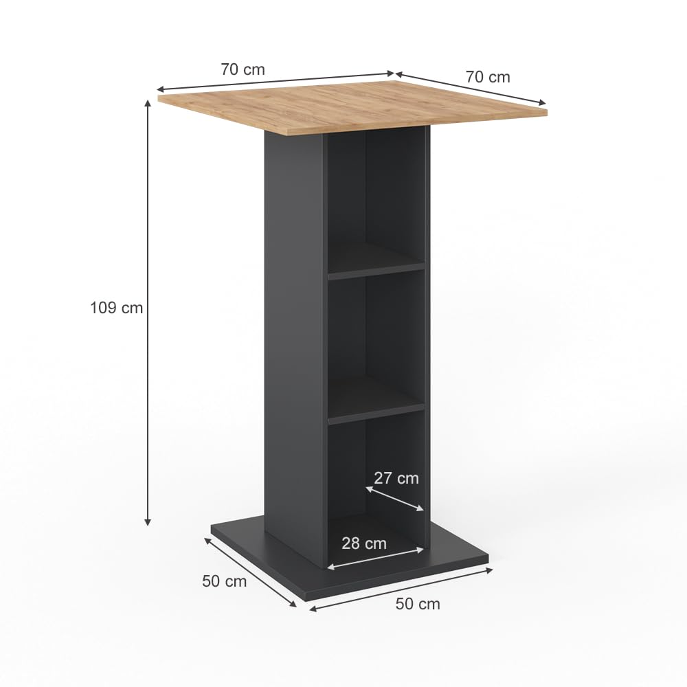 Vicco Bartisch Rodeo, Anthrazit, 70 x 70 cm, als Stehtisch nutzbar, platzsparend für kleine Bereiche