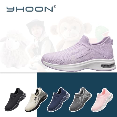 Yhoon Girls Sock Shoes Kids Sneakers Slip On Walking Tennis Running Shoes Light Purple Big Kid Size 4 thumb #2