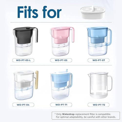 Image of Waterdrop WD-PF-01A Plus Replacement Filters for All Waterdrop Pitcher Filtration Systems, Reduces PFAS, PFOA /PFOS, Chlorine, Lasts up to 3 Months or 780 Litres (Pack of 4)