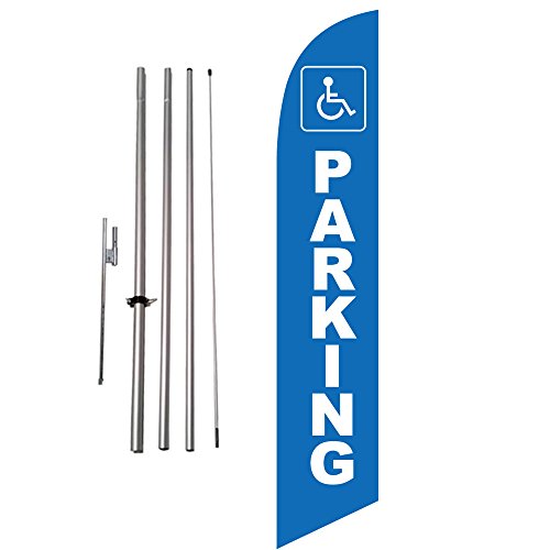 Handicap Parking Sign Swooper Outdoor Feather Banner Flag With 15' Ft Pole Ki...