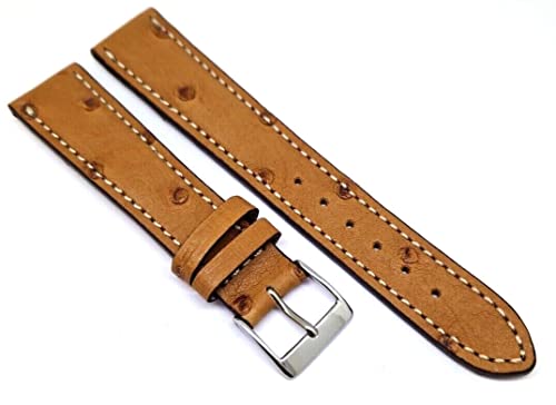 Bracelet montre autruche 17 mm marron naturel compatible boucle Jaeger