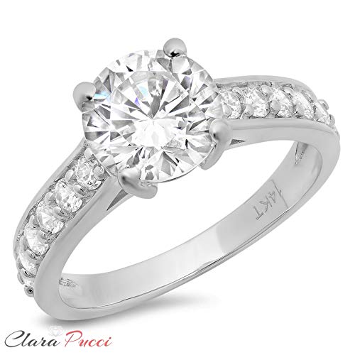 Clara Pucci 2.05 Ct Simulated Diamond Ring Wedding Bridal Engagement 14K White Gold Ring Cubic Zirconia For Women #TOP6