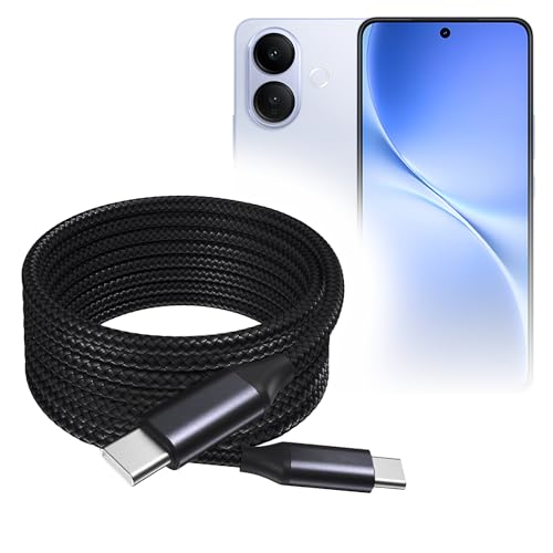 BoxWave Cable Compatible with vivo V60 Lite 4G - DirectSync PD Cable (10ft) - USB-C to USB-C (100W), Long Type C Braided Nylon Alloy Fast Charge - Jet Black