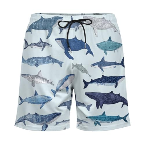 Watercolor Whales Dolphins and Shark Mens Swim Trunks Quick Dry Beach Shorts with Compression Liner and Pocket4