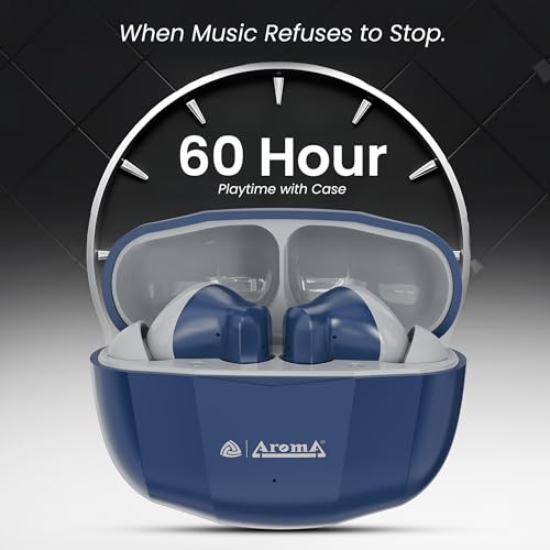Image of AROMA TWS4 Jaguar V5.4 True Wireless Earbuds, Midnight Blue & Grey | Up to 60H Playtime, ENC, Fast Charging, Heavy Bass, Dual Pairing & Auto Connect