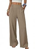 Acelitt Women's Wide Leg Pants Elastic High Waist Casual Palazzo Pants Trousers with Pockets Dune Large