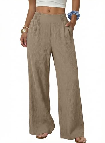 Acelitt Women's Wide Leg Palazzo Pants Dune Large