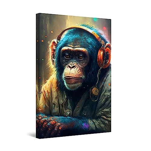 Startonight Canvas Wall Art - Music Colorful Monkey - Decoration Artwork Ready To Hang For Living Room Big Picture Home Wall Decor Print Modern And Contemporary Painting 32" X 48" #TOP11