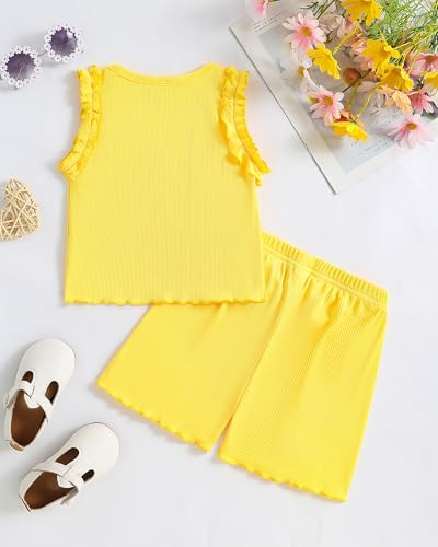 Image of Weebaby Toddler Girl Clothes Baby Summer Outfits Sleeveless Halter Top Ruffle Short Set Cute Kids Clothes Girls