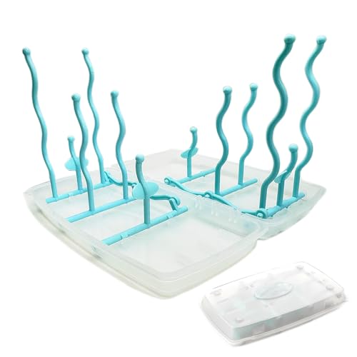 EASYLAVIE - Escurridor de biberón para beber, 12 ramas, plegable, caja de almacenamiento de escurridores, biberón de viaje, portátil, secado de biberón, soportes de secado de botellas, tetine, vasos