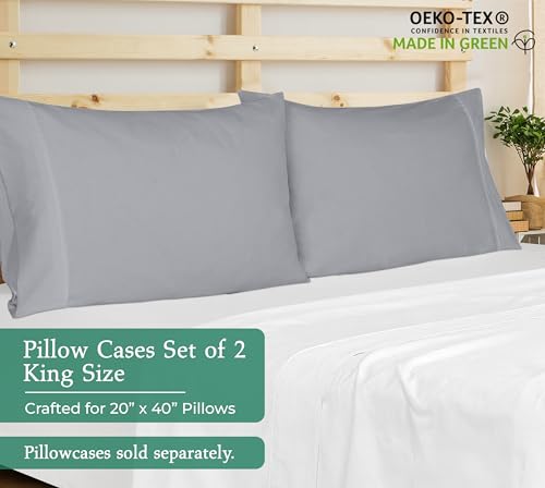 Image of Royale Linens King Pillowcase Set of 2 - Bed Pillow Cover - 20 inch x 40 inch -Silver Pillowcases - 1800 Brushed Microfiber, Wrinkle & Fade Resistant - Soft & Cozy- King Size Pillow Case (Silver)