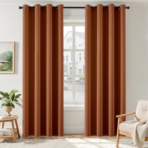 Image of MIULEE Terracotta Blackout Bedroom Curtains Drapes 84 Inch Long 52 inchx84 inch | Grommet Top, Room Darkening Window Drapes, Privacy Protection, Thermal Insulated, Heat Blocking, Light Blocking
