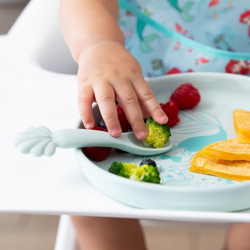 Bumkins Disney Baby and Toddler Plate and Spoon Set, Silicone Dish for Babies and Kids, Baby Led Weaning, Children Feeding Supplies, Microwave Safe, Platinum Silicone, Ages 6 Months Up, Princess Ariel - image 4
