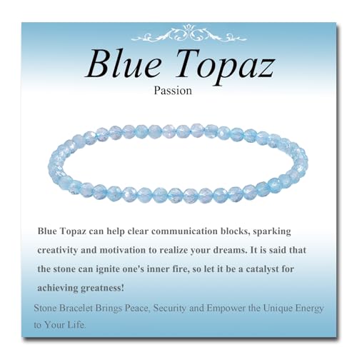 MASSIVE BEADS Natural Genuine Gemstone Beads Healing Crystal Chakra Reiki Jewelry Faceted Round Beads Bracelets (Blue Topaz 3mm)