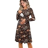 Clruersn Black Turkey Women's Pregnancy Dresses Long Sleeve Ruched Maternity Nursing Dress Smocked Tiered Breastfeeding Clothes