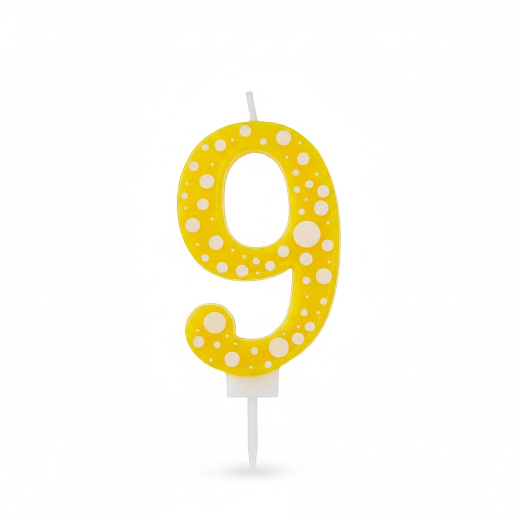Candela Compleanno con Pois, Paraffina, 12,5 cm, Fiamma Stabile (giallo 9)