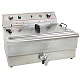 Beeketal 'BWF-301P' Profi Gastronomie Kaltzonen Fritteuse/Fettbackgerät mit seitlichem Abtropfgitter (30l Volumen für max. 24l Öl) Edelstahl Gastro Friteuse mit Doppelheizspirale und Fettablaufhahn