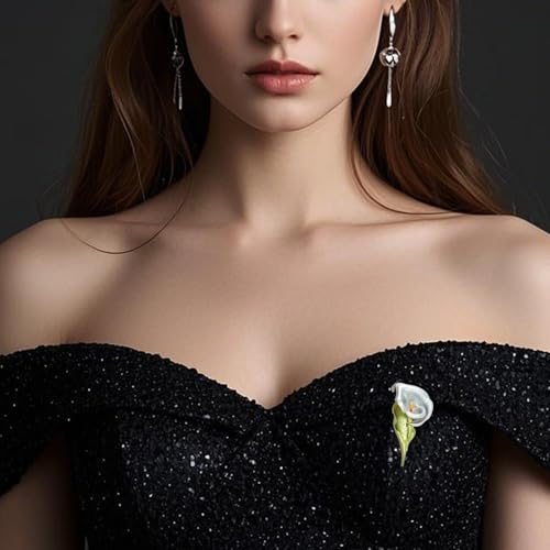 Image of Calla Lily Brooch for Women Enamel Calla Lily Lapel Pins Jewelry Gifts for Mom Wife Elegant Dress Accessories