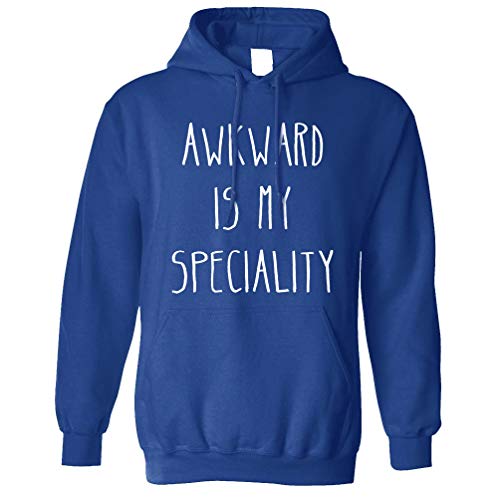 Tim And Ted Joke Slogan Hoodie Hood Awkward is My Speciality Royal Blue