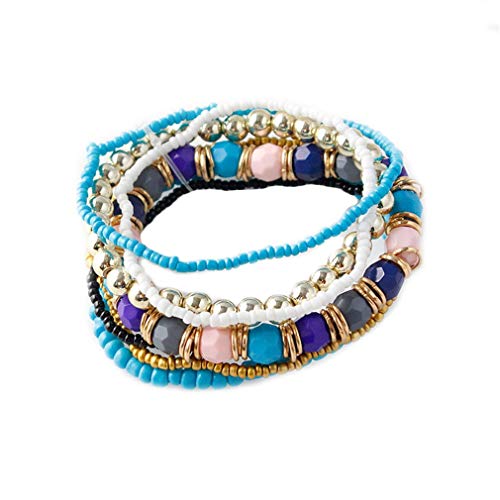 YAZILIND Vintage étnico Hecho a Mano con Cuentas Color Piedra sinuosa Pulsera Multicapa Pulsera Regalo Azul