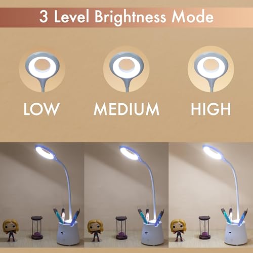 Image of WEIRD WOLF LED Study Table Lamp with Night Light| Pen Holder & Mobile Stand| 3 Brightness Modes Touch Control| Flexible Gooseneck| USB Type-C Charging| Eye-Care Desk Lamp for Students