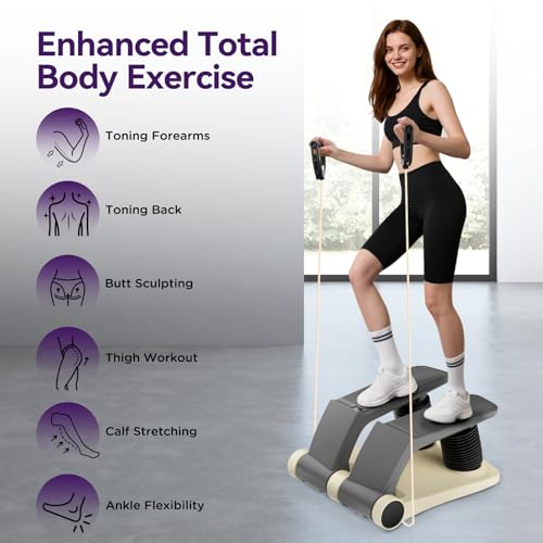 Image of Air Stepper Exercise Machine with Resistance Bands, 5-Level Adjustable Resistance, 300 lb Capacity Stair Stepper with LED Monitor, Low-Impact Home Cardio and Full Body Workout Equipment