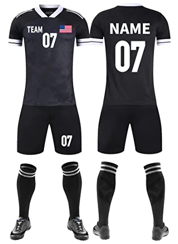 TOMIYO Custom Soccer Jerseys Shorts Personalized Soccer Wear Uniform for Men Women Boys Kids Adults Any Name Number Logo Black