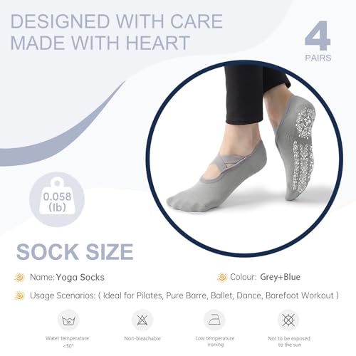 Image of 3 /6 Pairs Pilates Socks for Women,Grip Yoga Socks Non Slip for US Sizes 6.5-10
