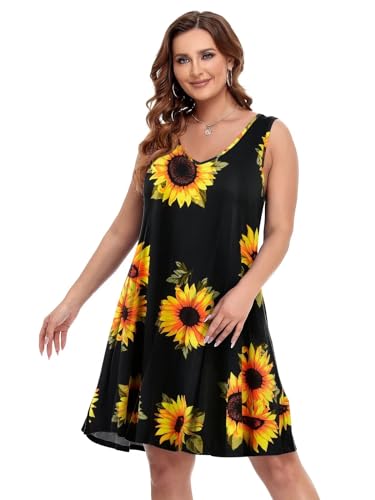 Image of BELAROI Women Casual Summer Dresses Plus Size Sundress V Neck Swing Tank Dress Sleeveless Criss-Cross Beach Cover Ups Pockets