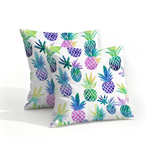 Mexpekil Lot de 2 housses de coussin imperméables pour extérieur, motif ananas dessinés à la main, aquarelle, 40 x 40 cm, pour terrasse, jardin