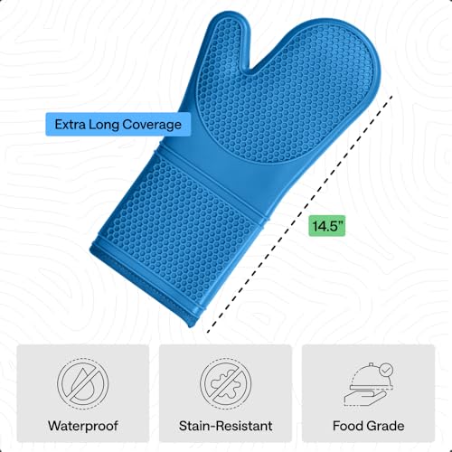 Image of Gorilla Grip Premium Silicone Slip Resistant Oven Mitt Set, Flexible Gloves, Heat Resistant Kitchen Cooking Mitts, Protect Hands from Hot Surfaces, Cookie Sheets, 14.5 Inches, True Aqua Pair, Set of 2