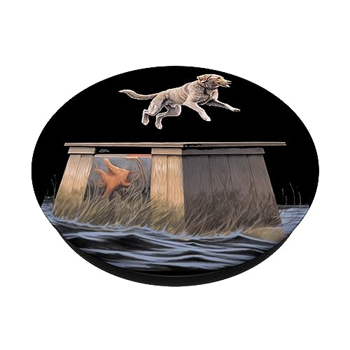 Chesapeake Bay Retriever Dock Diving Dog Jumping Swimming PopSockets Swappable PopGrip, Black - Image 2