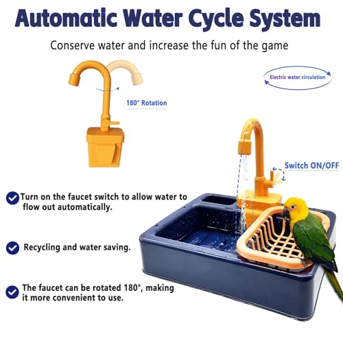 Image of kathson Parrot Bathtub,Automatic Bird Shower Box,Multifunctional Parakeet Bathtub with Faucet,Bird Bathing Tub Pool Toy for Small Medium Birds Cockatiel Lovebird Budgie（Sapphire Blue）