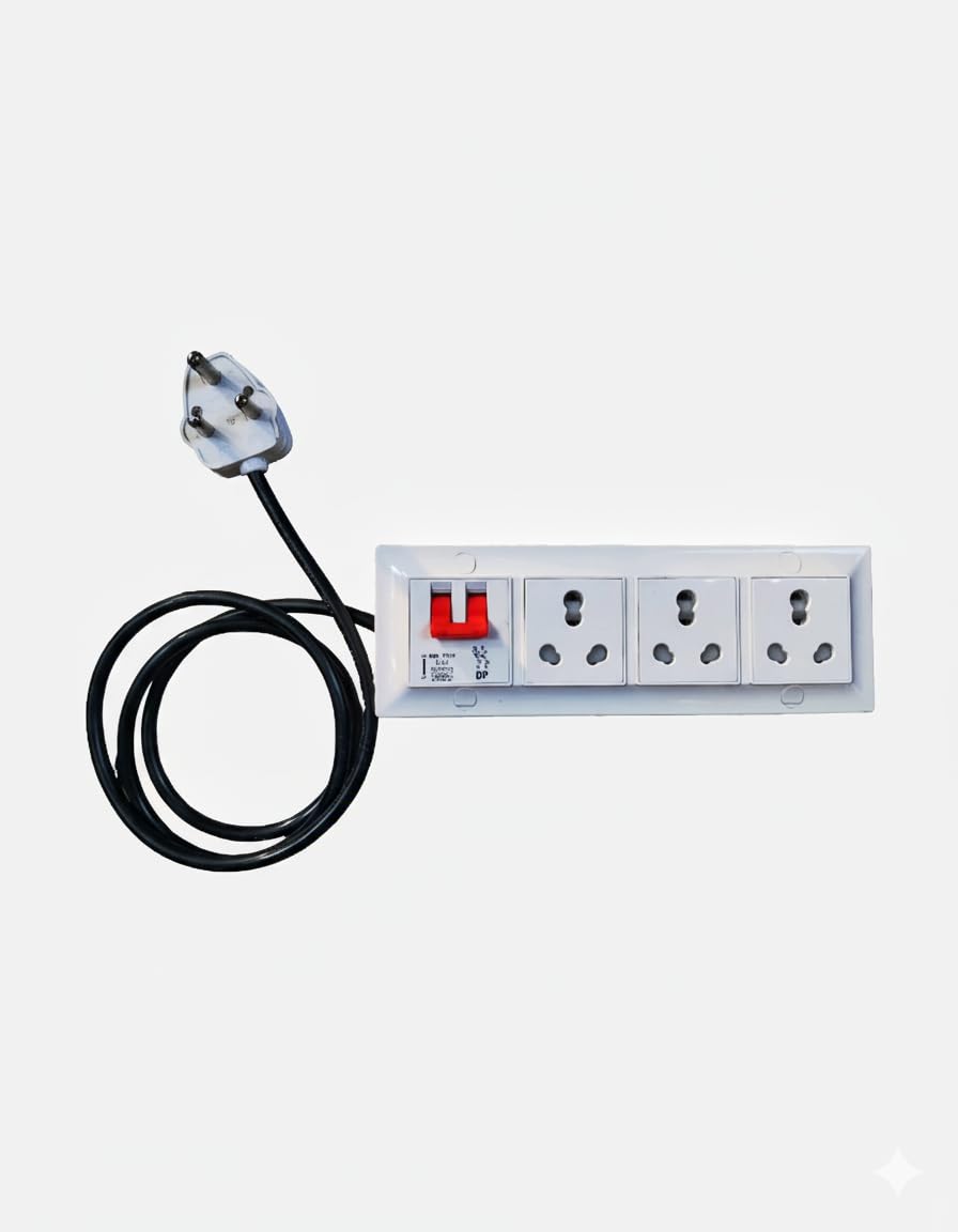 3 Socket Point with MCB 2.5 SQ MM 3 CORE Copper Wire MODULER Switch Board Extension Cord (4 Meter Cable)