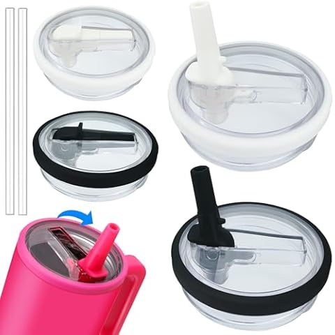 Replacement Lid for Stanley 40 OZ Tumbler With Handle and Straw, Flip Spill Stopper and Leak Proof cover Accessories for Stanley Quencher Cup (Black White, 2Pcs) Cover