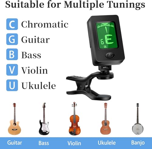 Image of IMAGINEA Guitar Accessories Kit with Digital Clip-On Tuner, Adjustable Black Strap, 5 Picks Free | Tuning Device, Nylon Guitar Belt | Combo Set for Acoustic Electric Guitar Players Beginners Pros