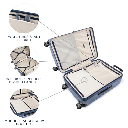 Image of Travelpro Platinum Elite Hardside Expandable Checked Luggage, 8 Wheel Spinner, TSA Lock, Hard Shell Polycarbonate Suitcase, Dark Sky Blue, Checked Medium 25-Inch