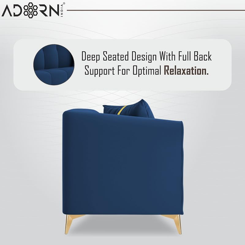 Image of Adorn India Premium Mystic - 3 Years Warranty - 3+2+1 Sofa Set Velvet Suede Fabric - Blue